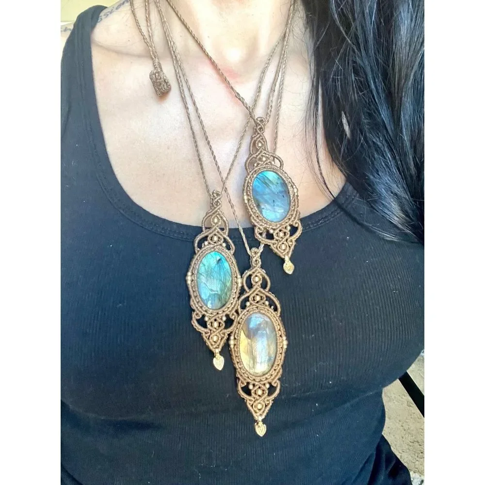 CHOOSE FROM 3! Super FLash Labradorite Hemp Necklace - Picture 10 of 10